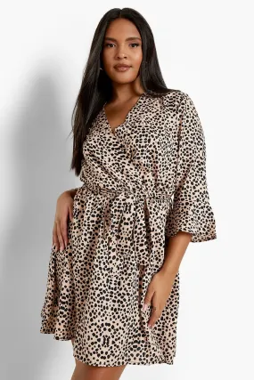 Plus Woven Animal Print Wrap Dress