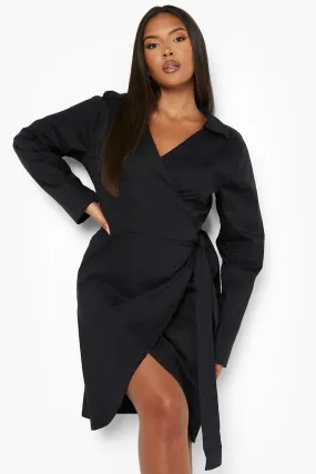 Plus Woven Poplin Wrap Dress