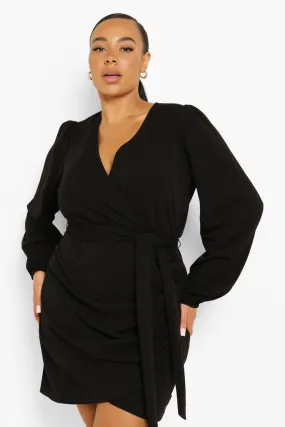 Plus Wrap Long Sleeve Belted Dress