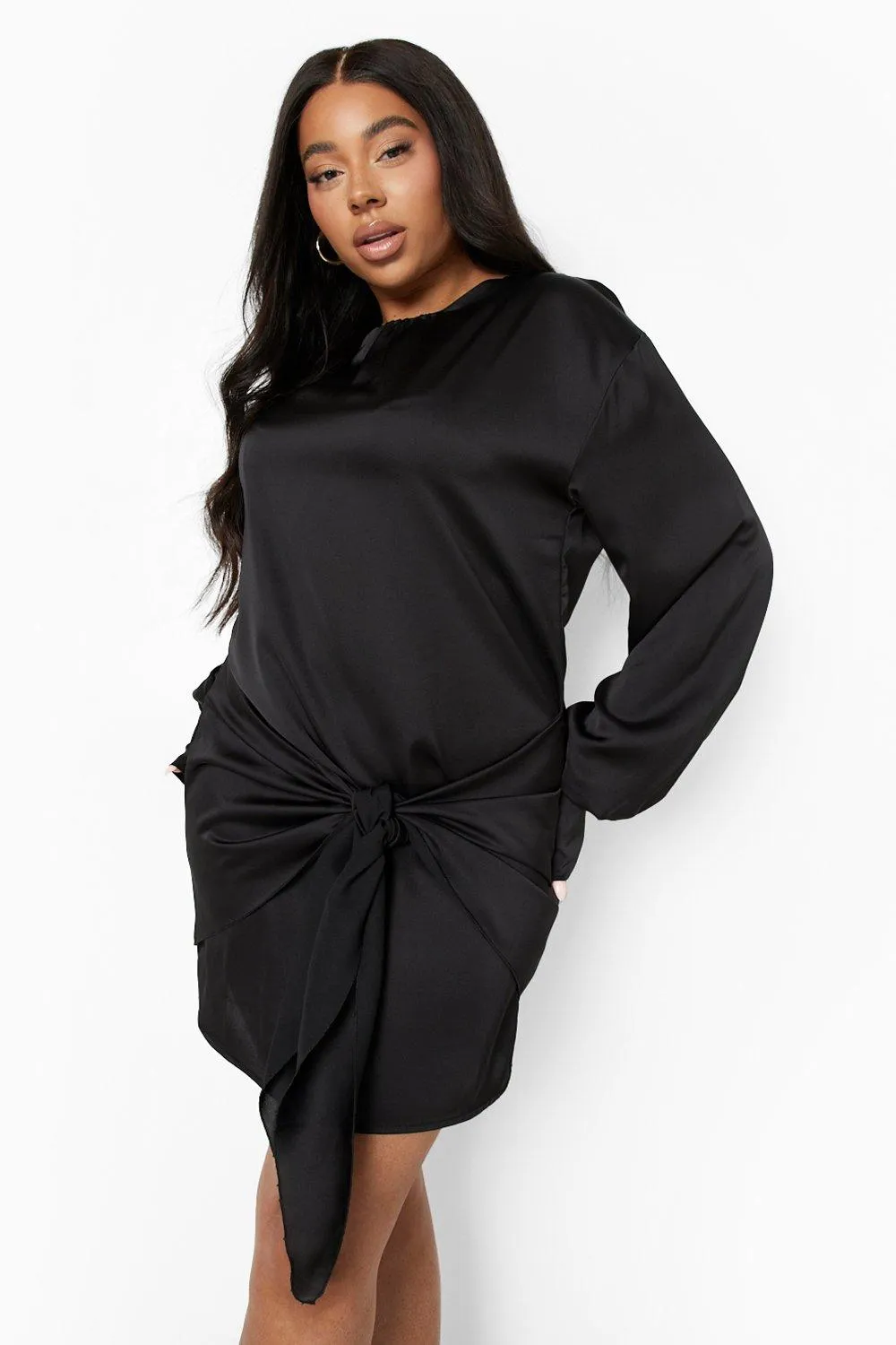 Plus Wrap Satin Shift Dress