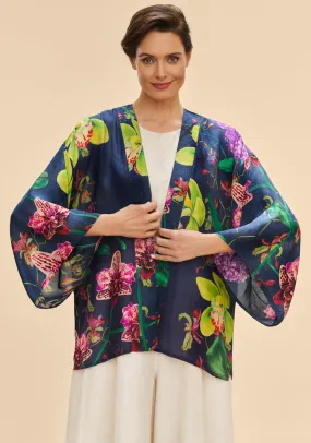 Powder Exotic Evening One Size Kimono Jacket, Ink Multi