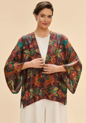 Powder Ikat One Size Kimono Jacket, Chocolate