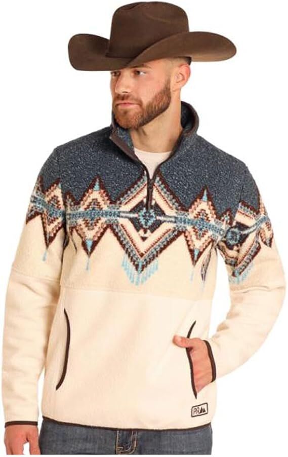 Powder River Men's Border Berber Pullover in Caribbean