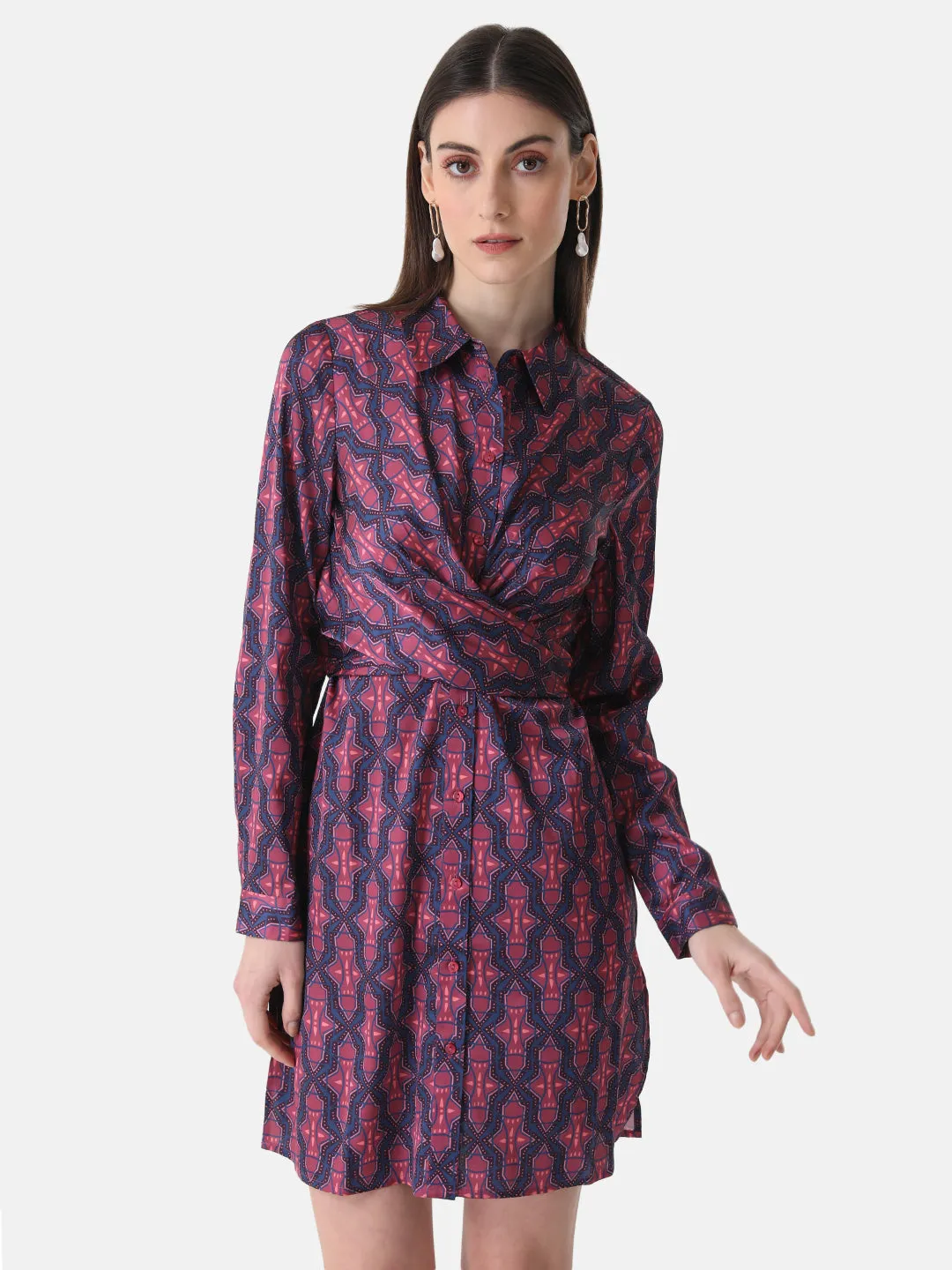 Printed Wrap Tie Knot Dress