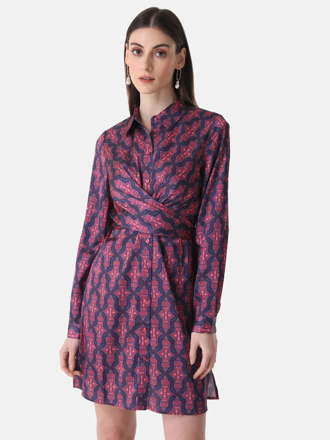 Printed Wrap Tie Knot Dress