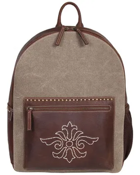 Product Name:  Scully Canvas and Leather Studded and Floral Embroidered Backpack