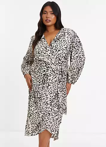 Quiz Curve White and Black Animal Print Wrap Dress | Grattan