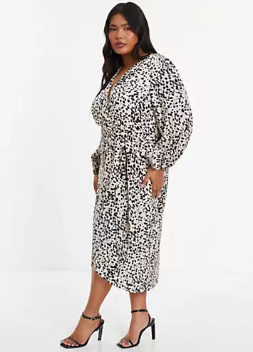 Quiz Curve White and Black Animal Print Wrap Dress | Grattan