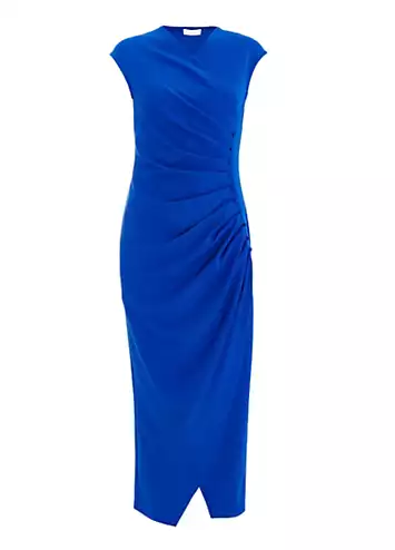 Quiz Royal Blue Scuba Crepe Midaxi Dress with Wrap Button Detail | Grattan