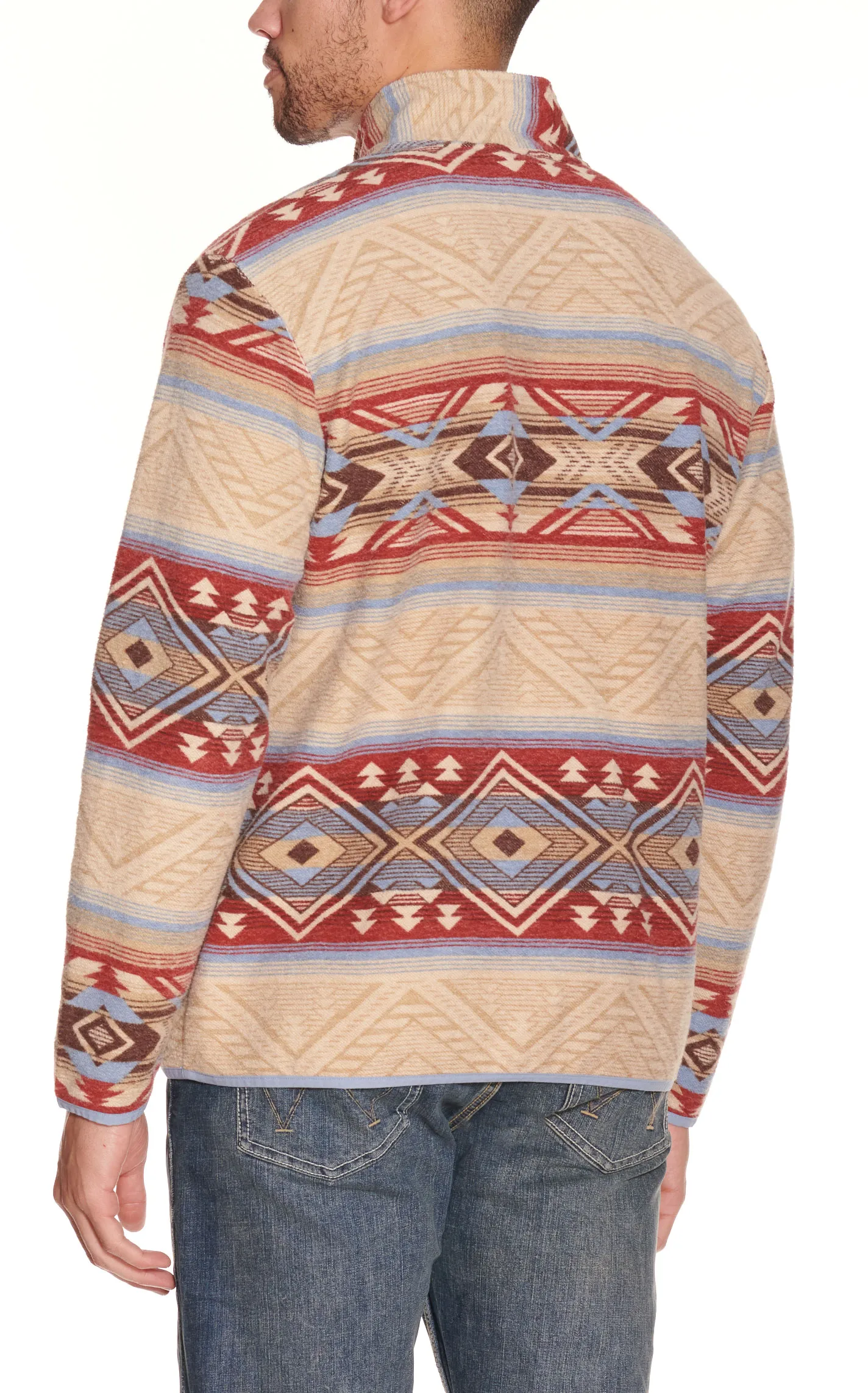 Rafter C Men's Red Dirt Collection Sandy Tan Blue and Rich Red Aztec 1/4 Zip Pullover