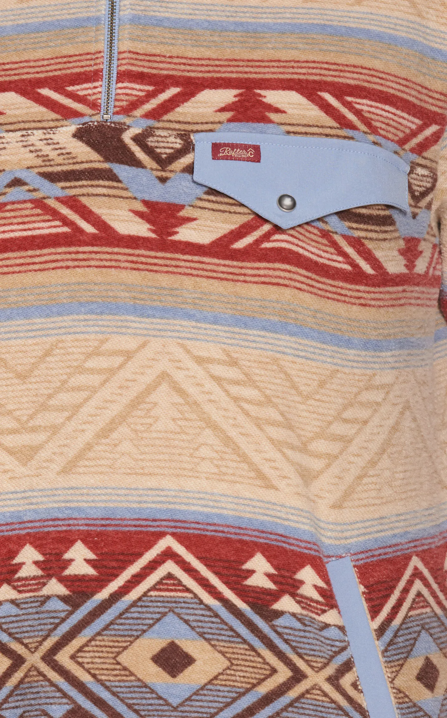 Rafter C Men's Red Dirt Collection Sandy Tan Blue and Rich Red Aztec 1/4 Zip Pullover