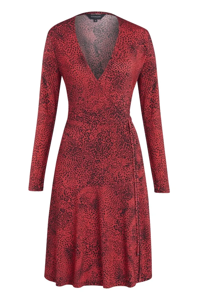 Red Leopard Print Wrap Jersey Dress