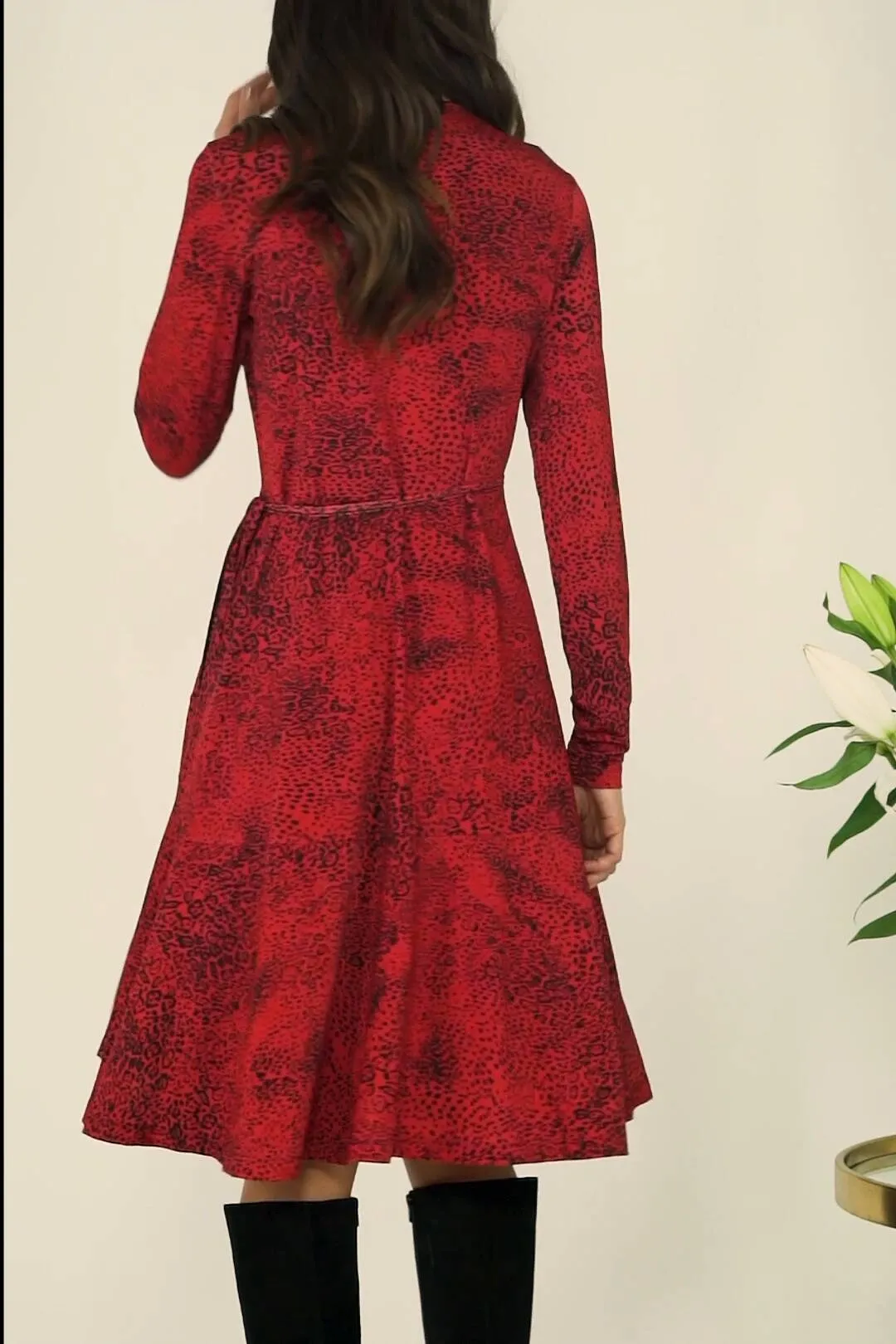 Red Leopard Print Wrap Jersey Dress