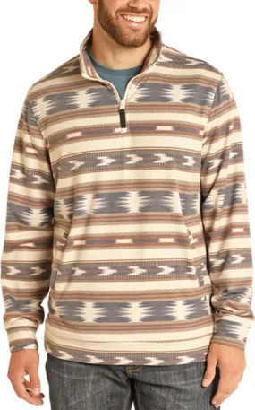 Rock & Roll Denim Men's Cream Aztec Serape 1/4 Zip Performance Pullover