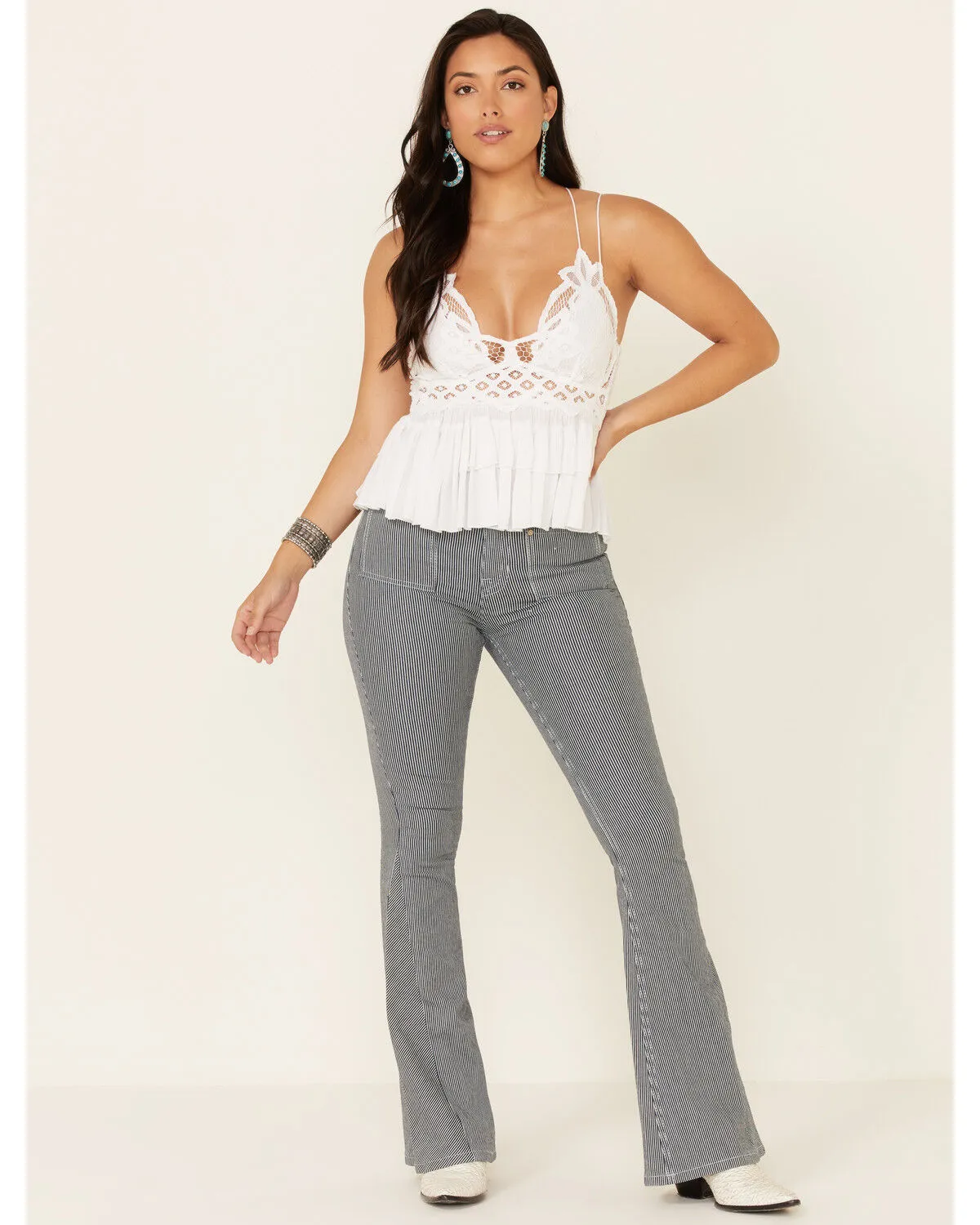 Rock & Roll Denim Women's Pinstripe High Rise Flare Jeans