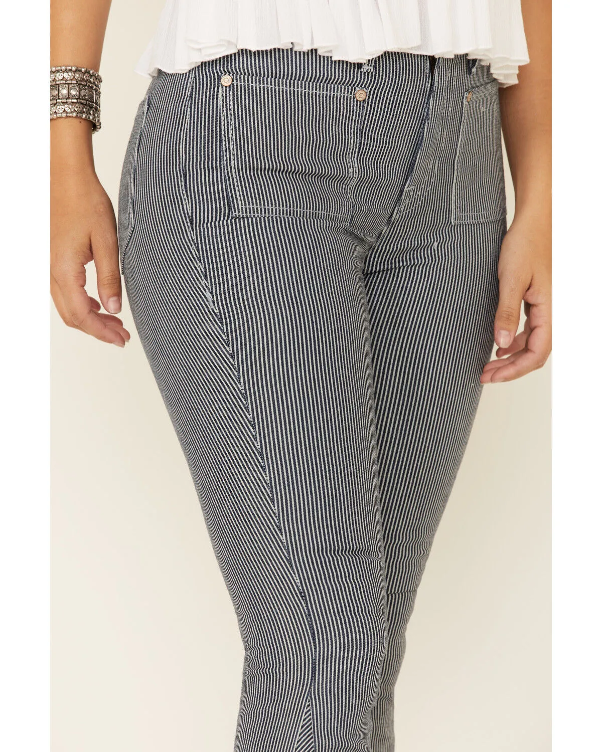 Rock & Roll Denim Women's Pinstripe High Rise Flare Jeans