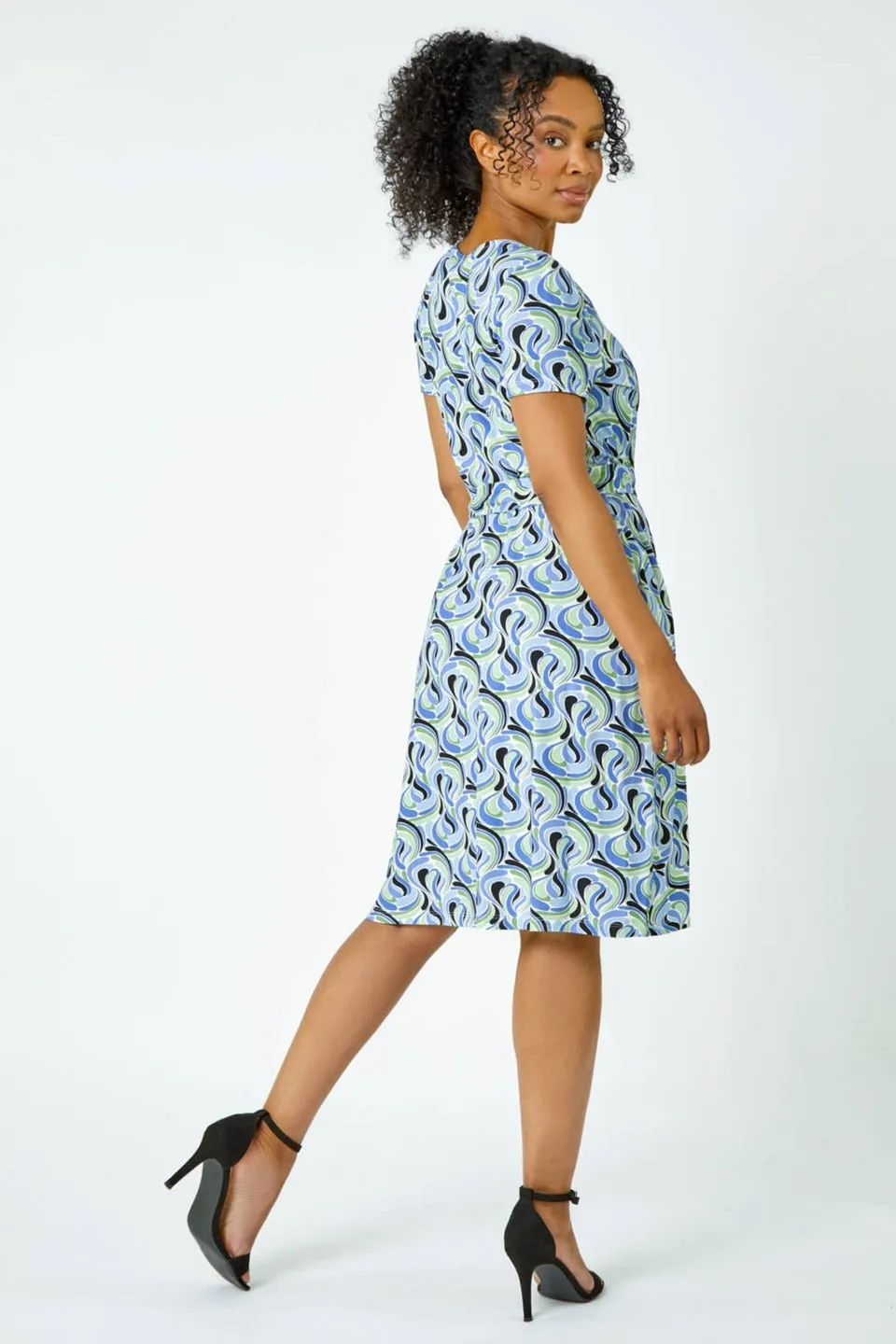 Roman Petite Blue Petite Swirl Print Jersey Wrap Dress