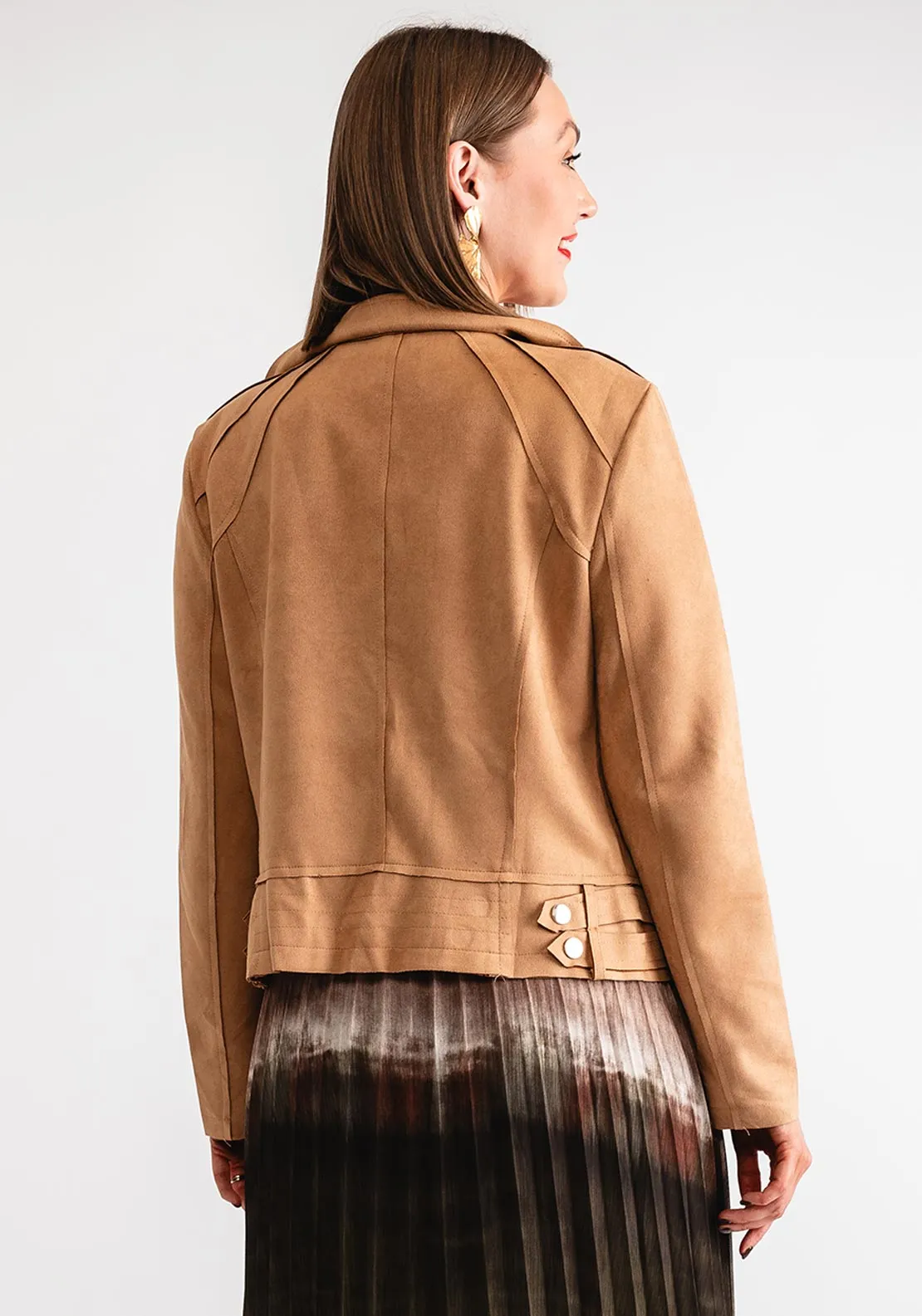 Serafina Collection Faux Suede Biker Jacket, Camel