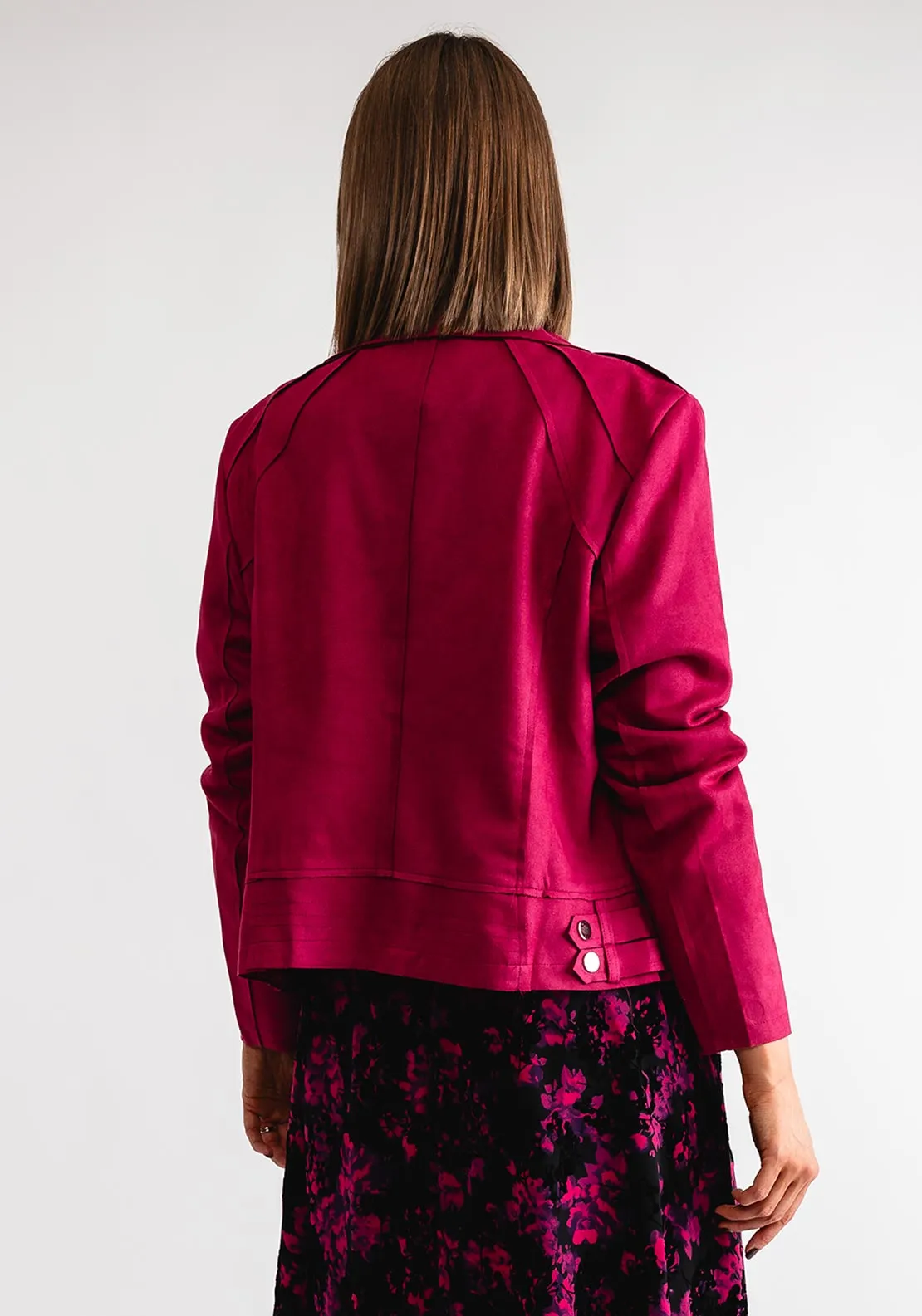 Serafina Collection Faux Suede Biker Jacket, Pink