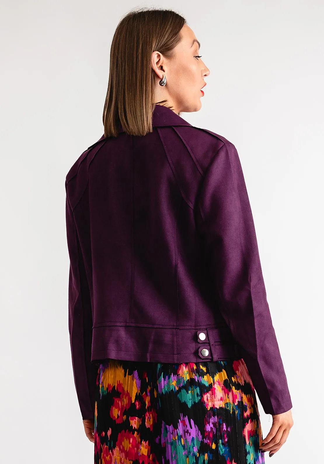 Serafina Collection Faux Suede Biker Jacket, Purple