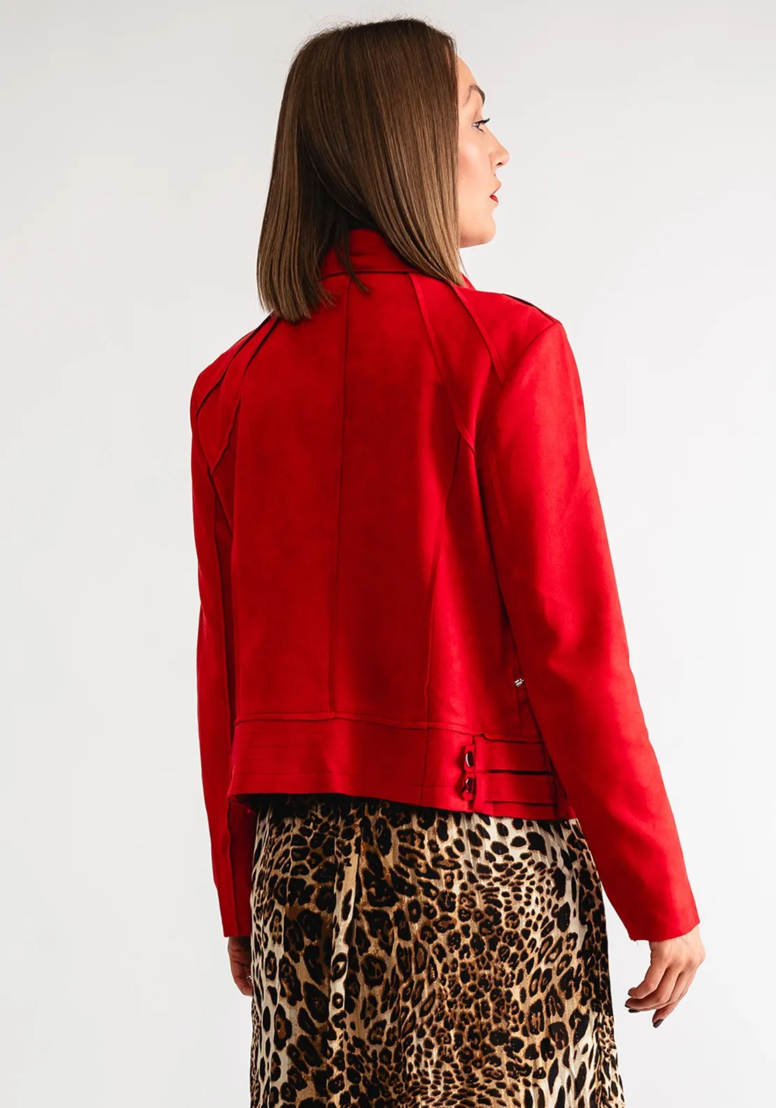 Serafina Collection Faux Suede Biker Jacket, Red