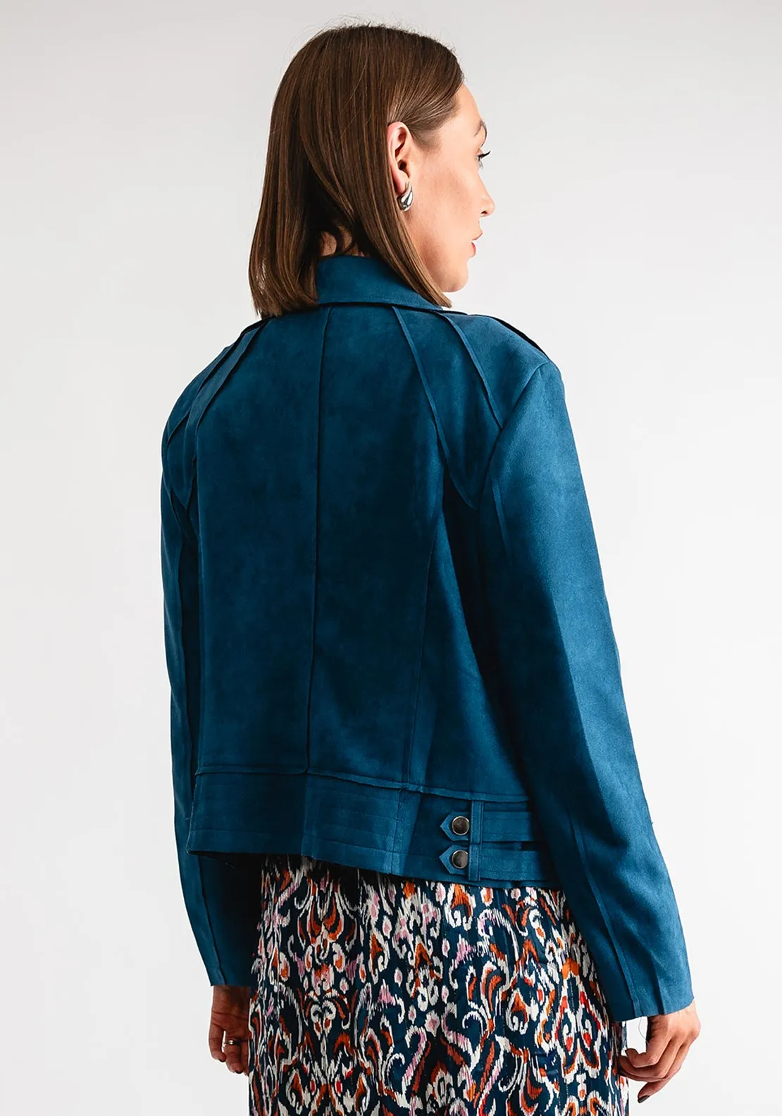 Serafina Collection Faux Suede Biker Jacket, Teal Blue