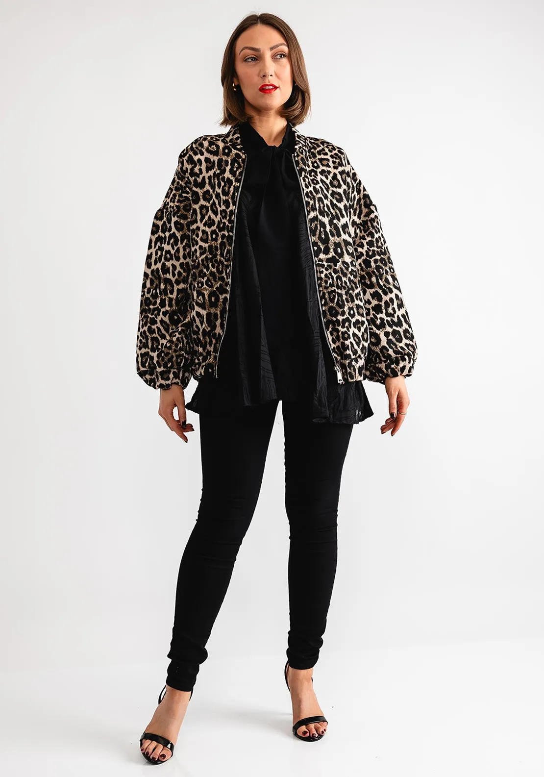 Serafina Collection One Size Leopard Print Bomber Jacket, Brown