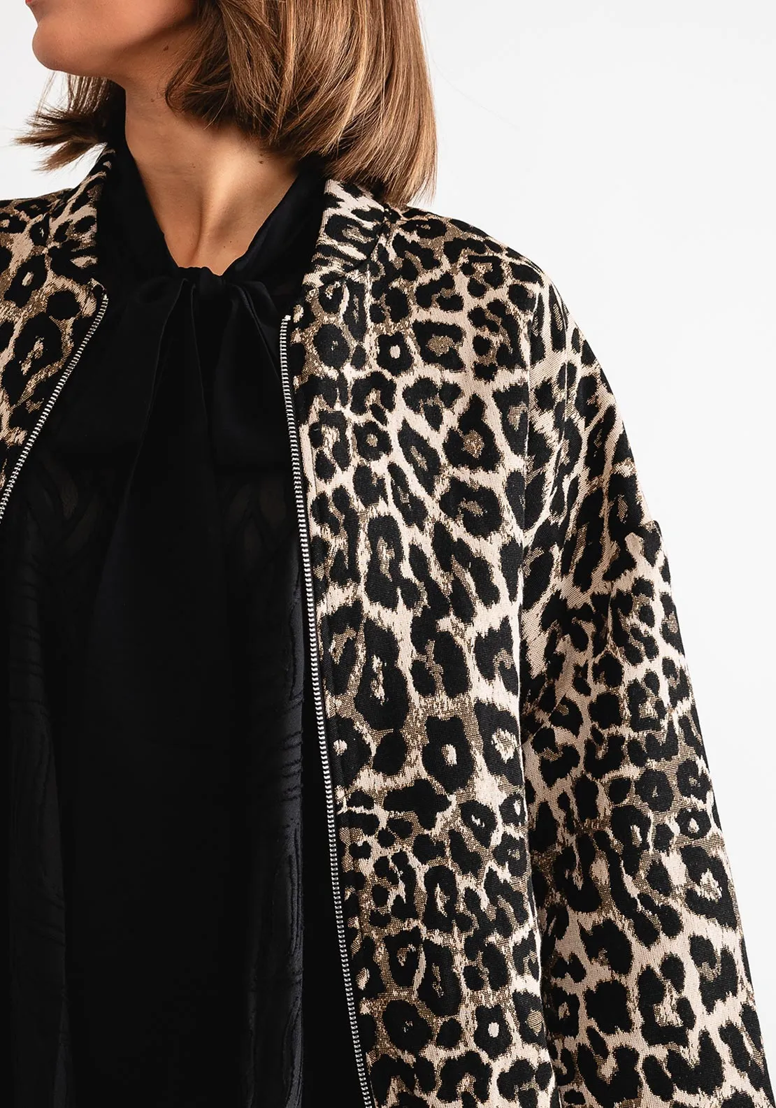 Serafina Collection One Size Leopard Print Bomber Jacket, Brown