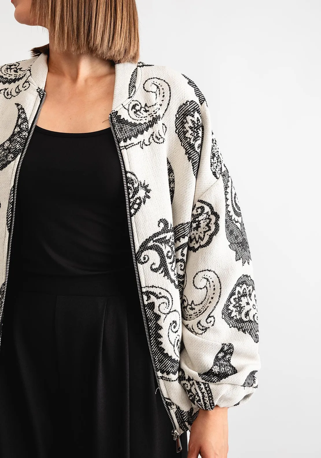 Serafina Collection One Size Paisley Bomber Jacket, White