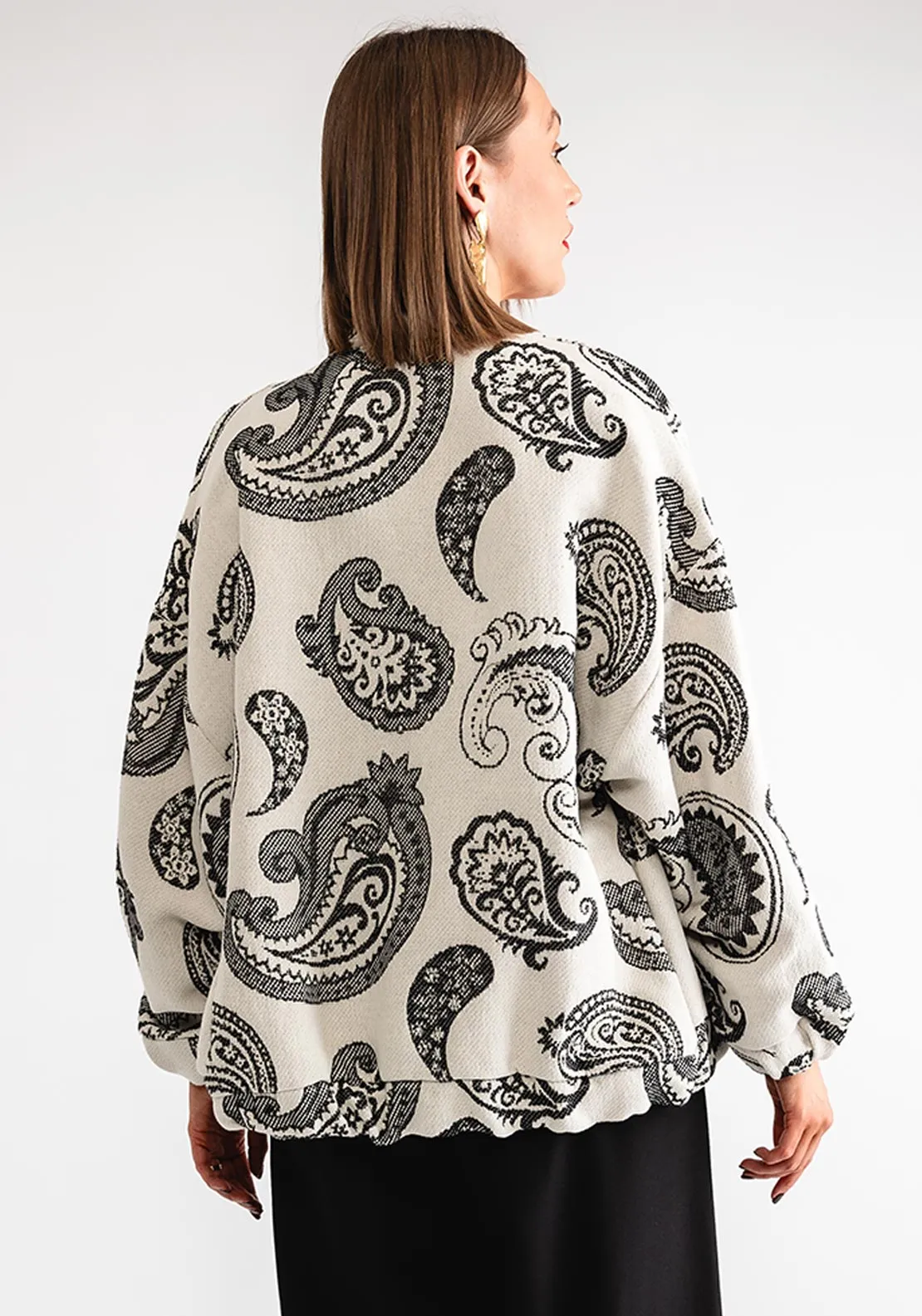 Serafina Collection One Size Paisley Bomber Jacket, White