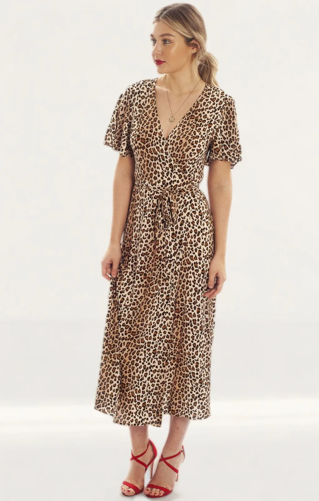 Seven Wonders Leopard Print Wrap Midi Dress