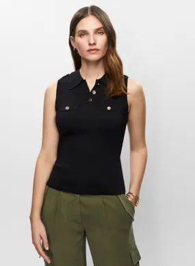 Sleeveless Knit Polo Top