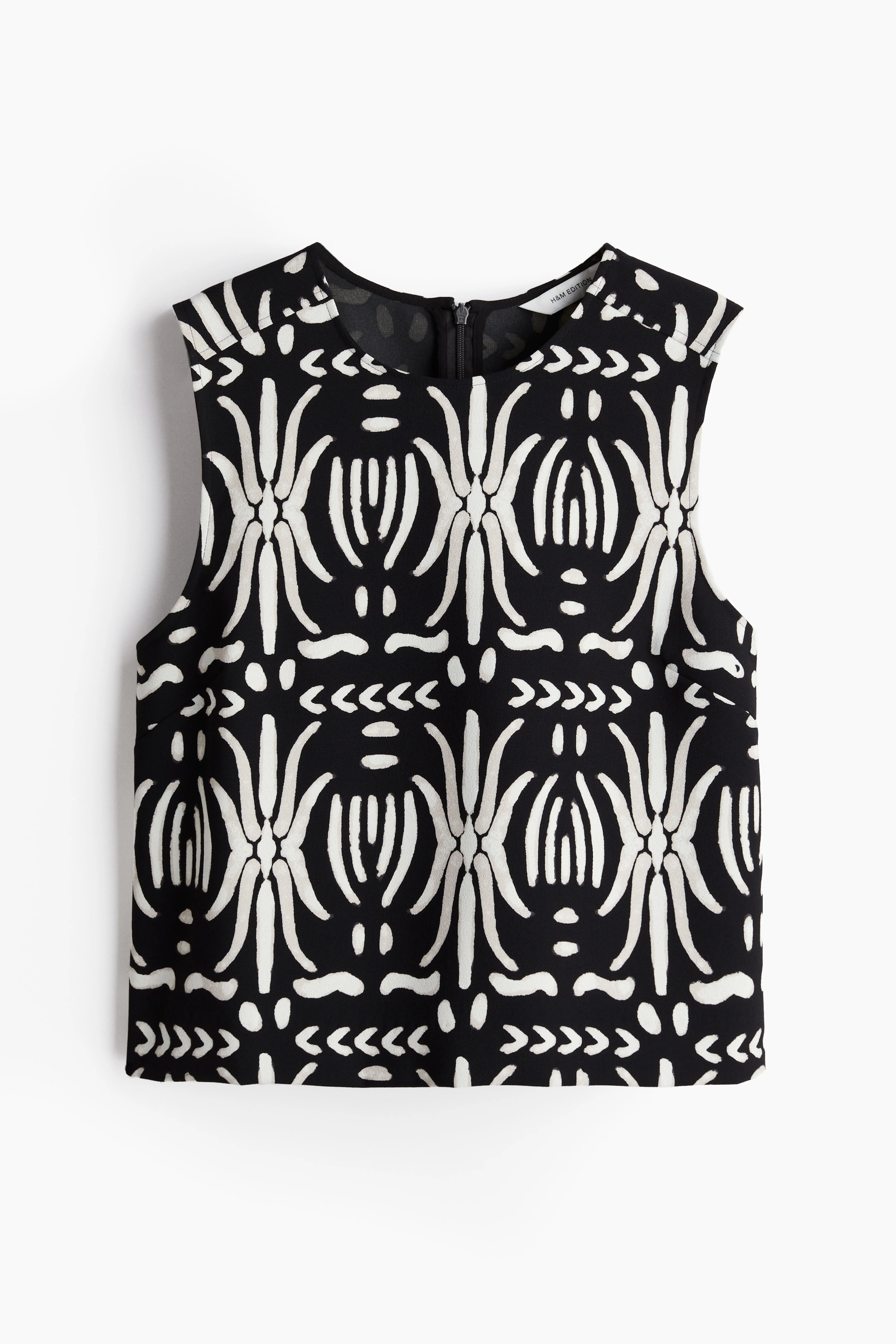 Sleeveless top - Round neck - Sleeveless - Black/White patterned - Ladies | H&M GB