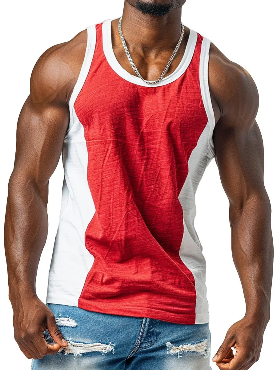 Sport Contrast Color Print Sleeveless Crew Neck Tank Top