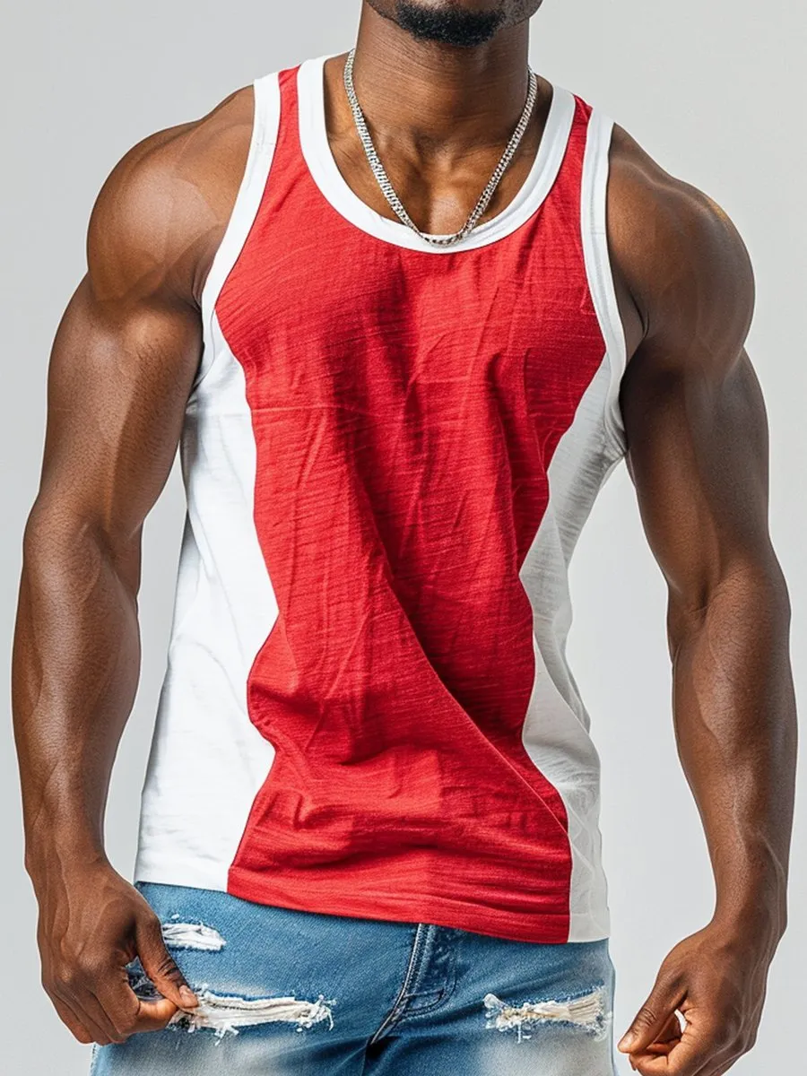 Sport Contrast Color Print Sleeveless Crew Neck Tank Top