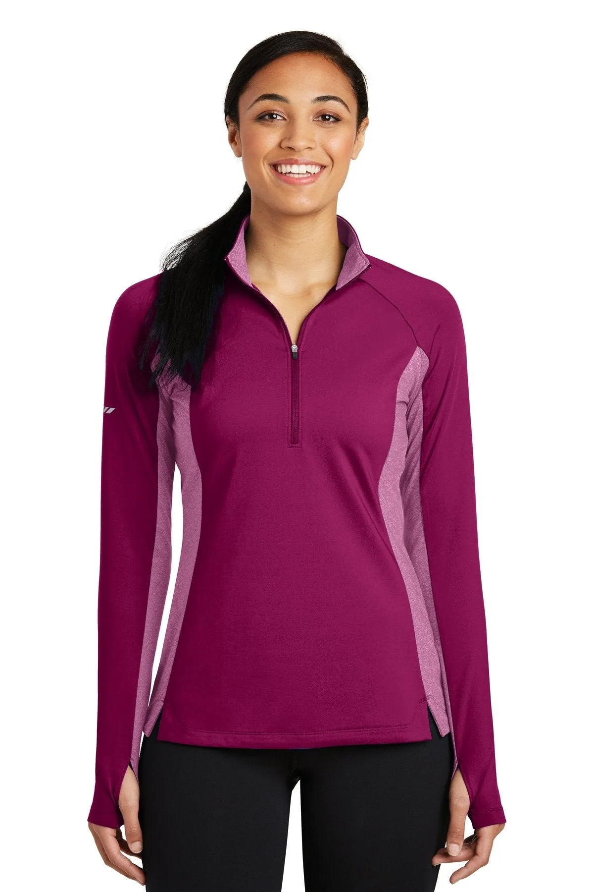 Sport-Tek Ladies Sport-Wick Stretch Contrast 1/2-Zip Pullover LST854 Pink Rush/ Pink Rush Heather