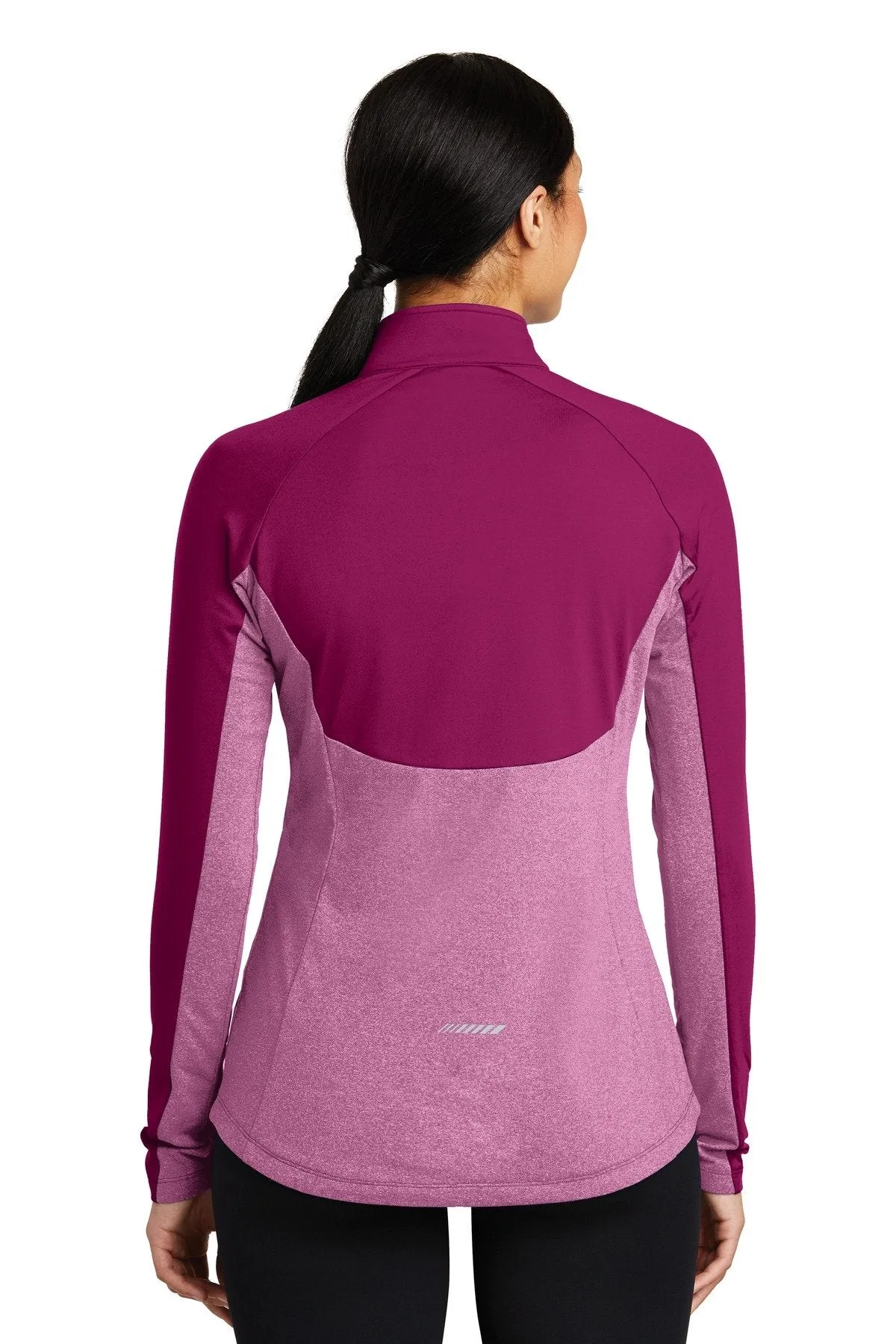 Sport-Tek Ladies Sport-Wick Stretch Contrast 1/2-Zip Pullover LST854 Pink Rush/ Pink Rush Heather