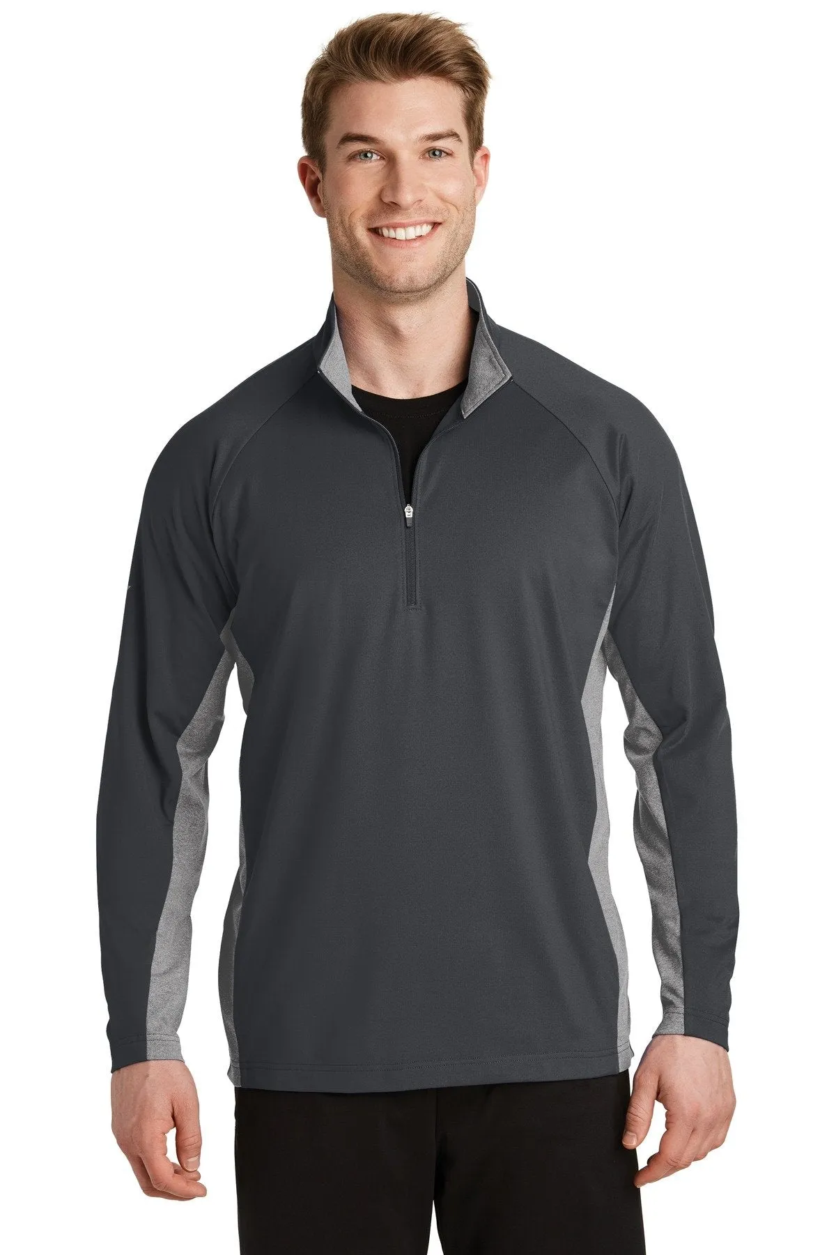 Sport-Tek Sport-Wick Stretch Contrast 1/2-Zip Pullover ST854 Charcoal Grey/ Charcoal Grey Heather