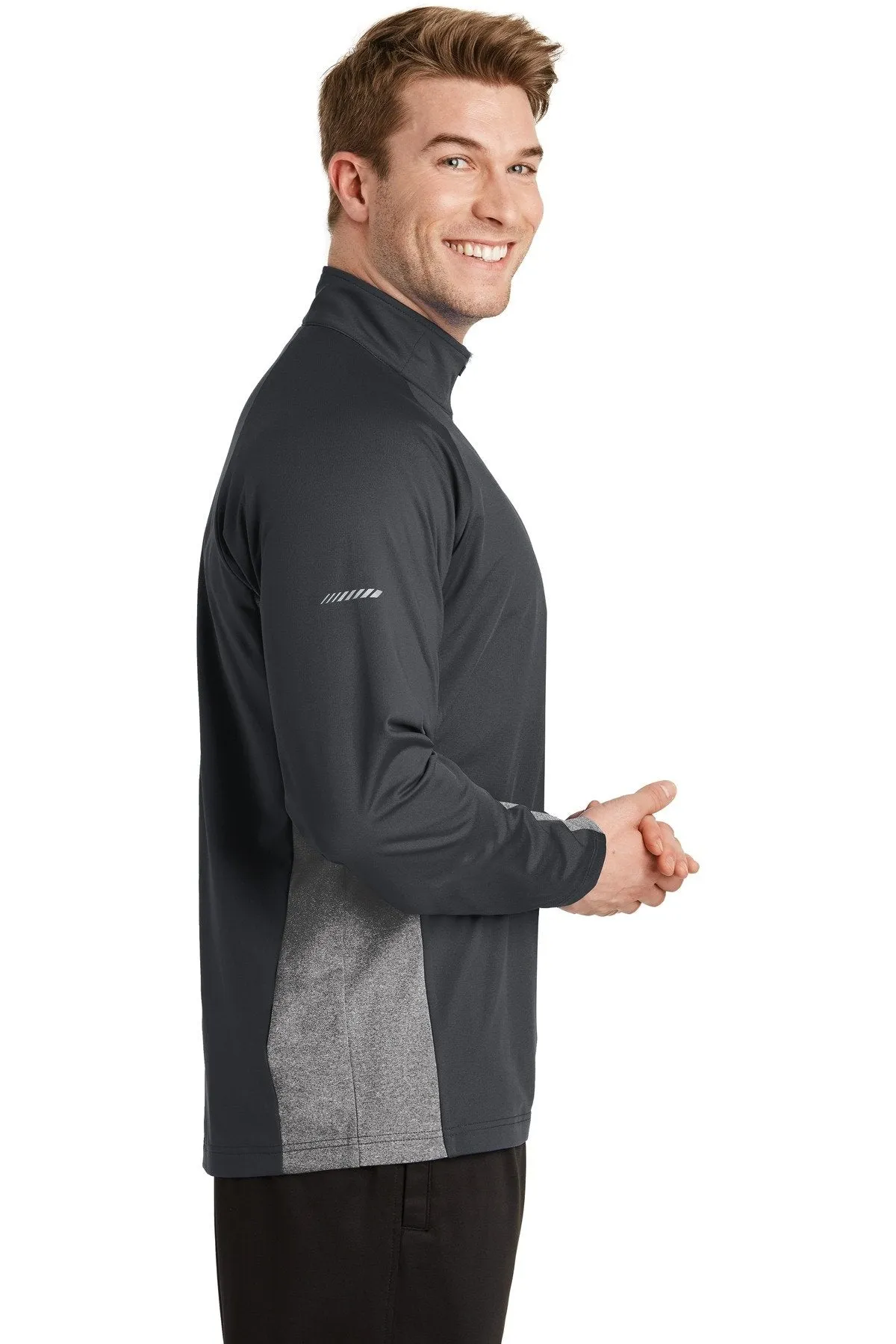 Sport-Tek Sport-Wick Stretch Contrast 1/2-Zip Pullover ST854 Charcoal Grey/ Charcoal Grey Heather