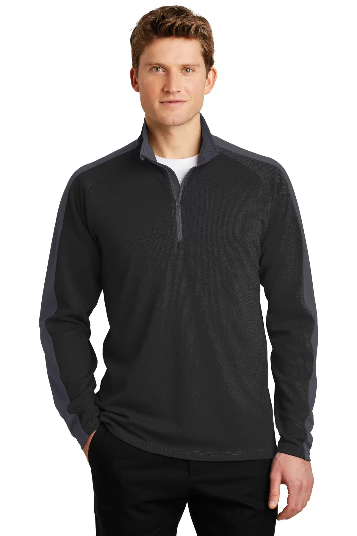 Sport Tek ST861 Sport-Tek Sport-Wick Textured Colorblock 1/4-Zip Pullover SKU: ST861