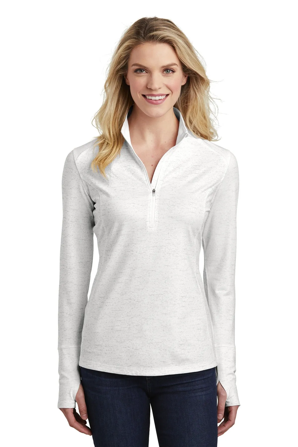 Sport-Tek Women's Sport-Wick Stretch Reflective Heather 1/2-Zip Pullover LST855