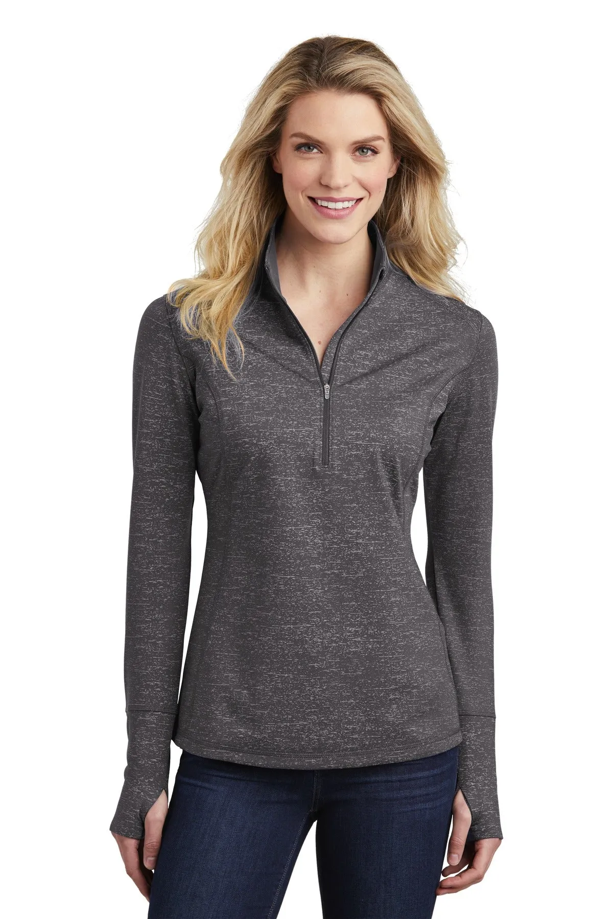 Sport-Tek Women's Sport-Wick Stretch Reflective Heather 1/2-Zip Pullover LST855