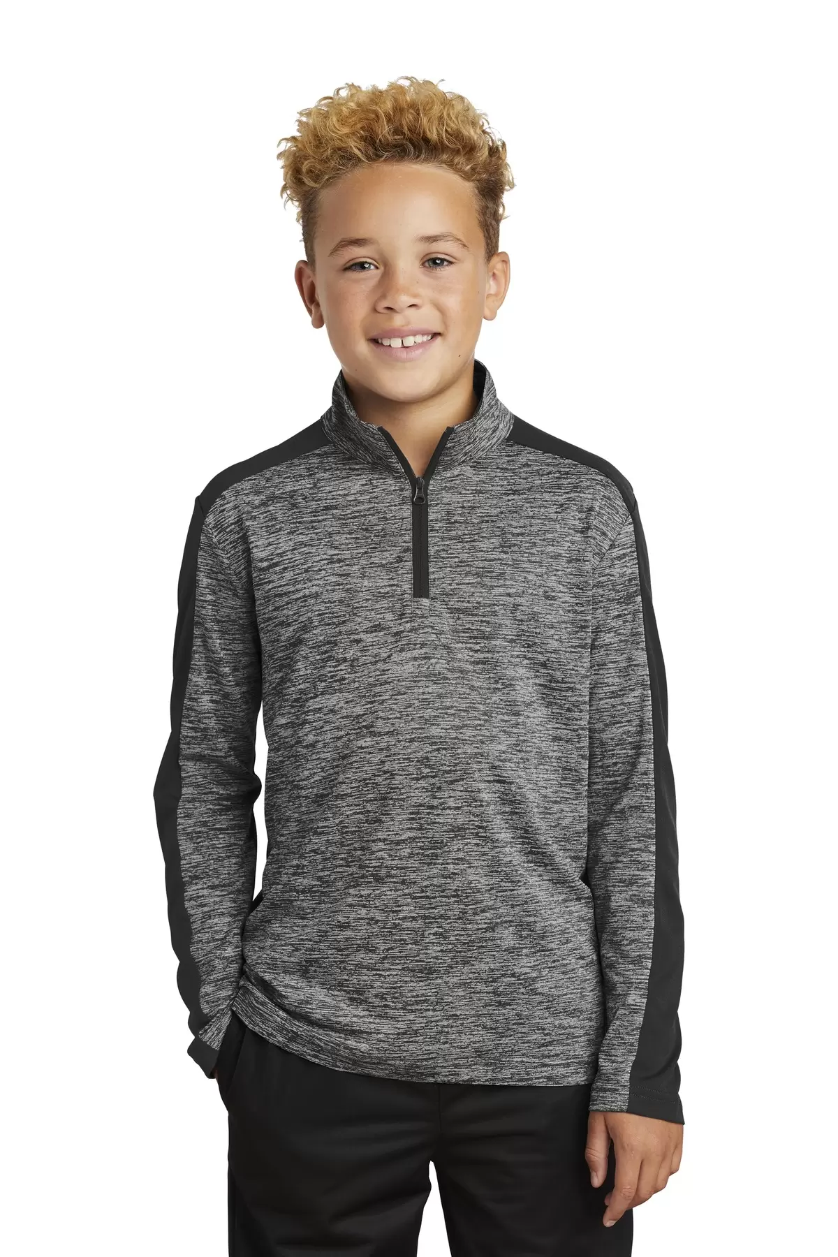 Sport Tek YST397 Sport-Tek  Youth PosiCharge  Electric Heather Colorblock 1/4-Zip Pullover SKU: YST397