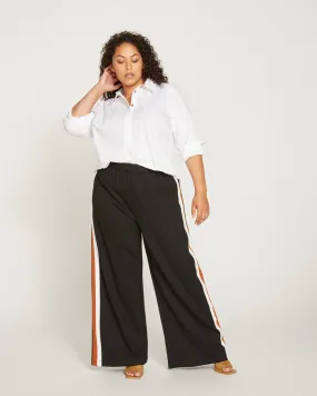 Stephanie Wide Leg Stripe Ponte Pants 30 Inch - Black with Ochre/White Stripe