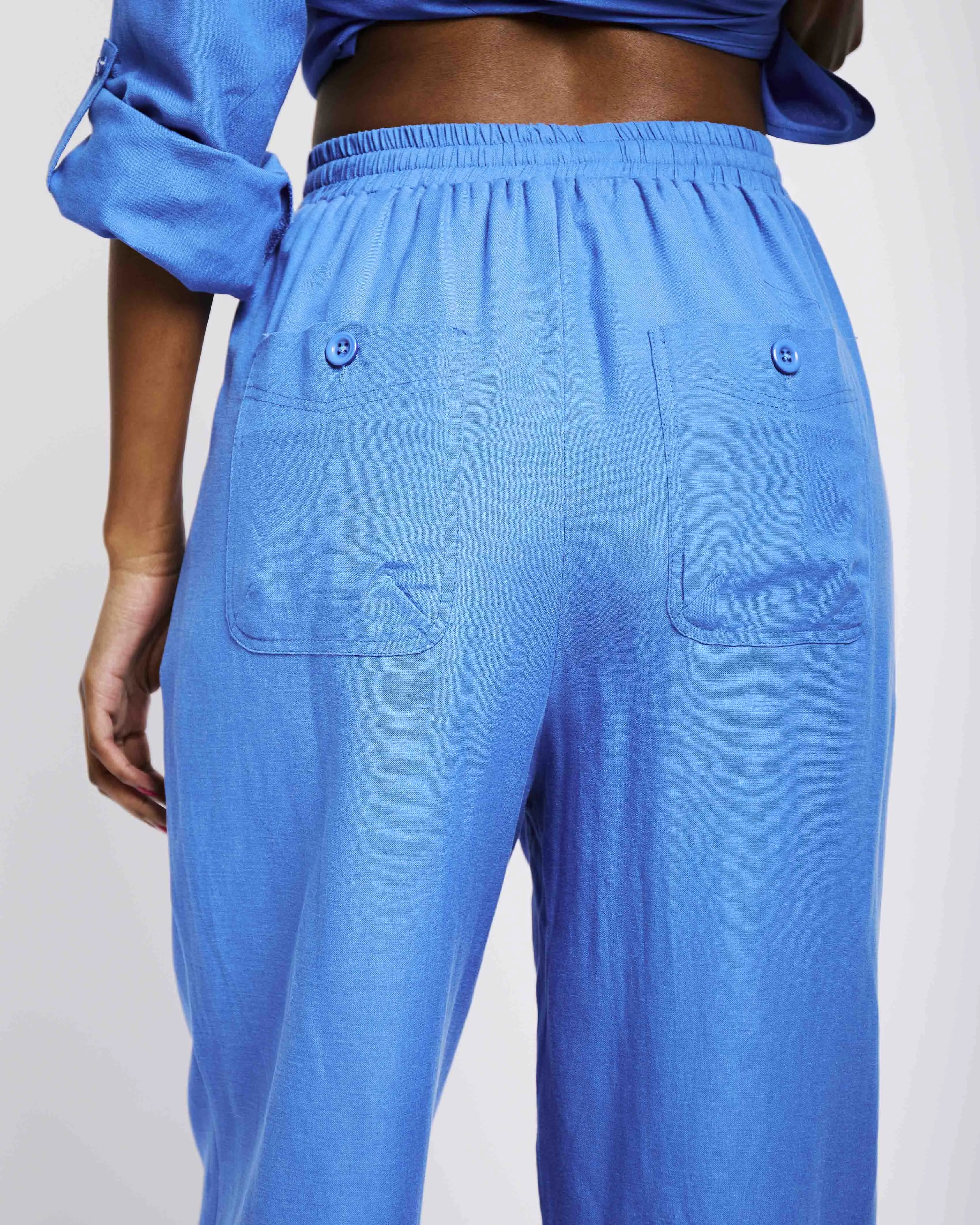 Straight Leg Linen Pants in Marine