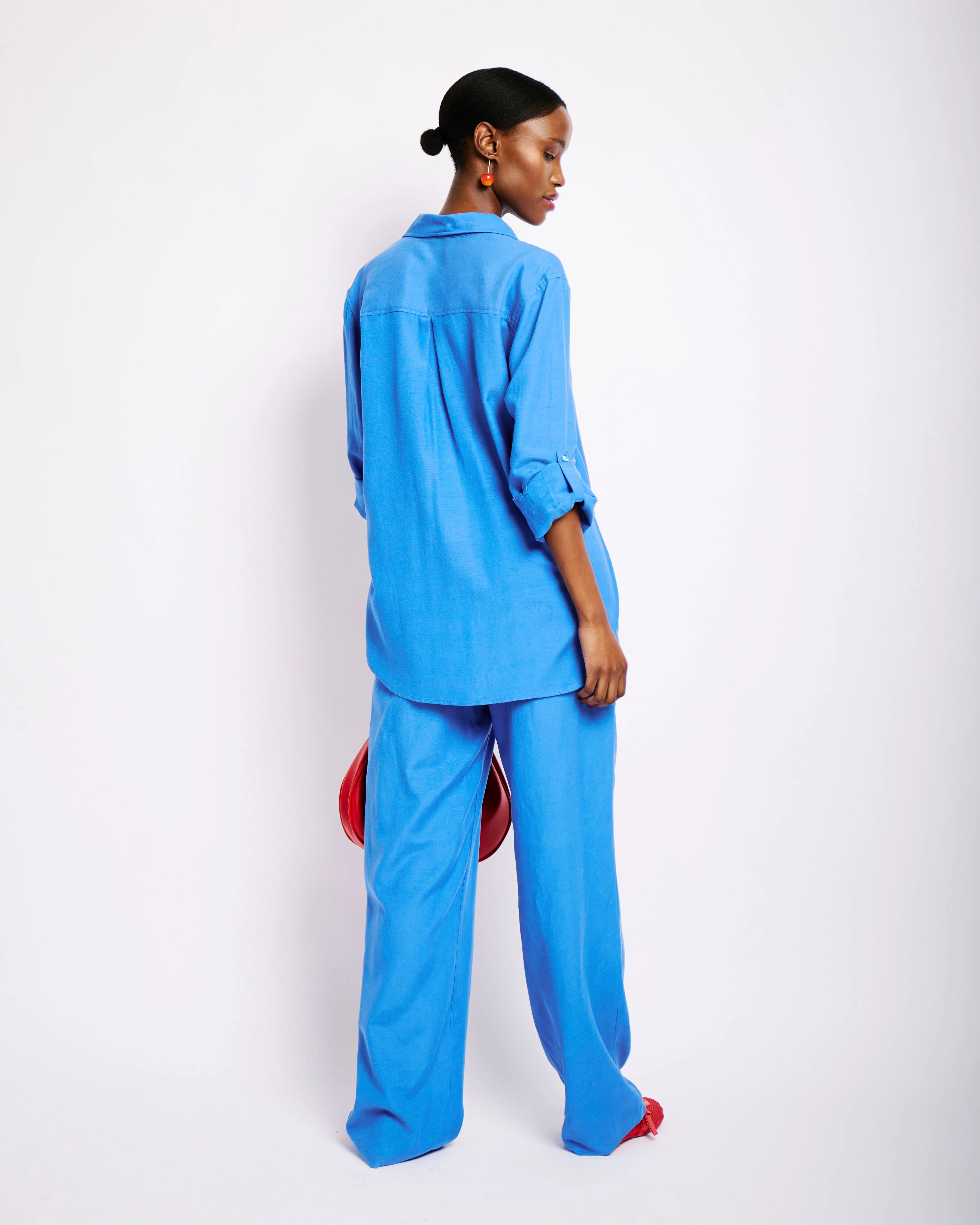 Straight Leg Linen Pants in Marine