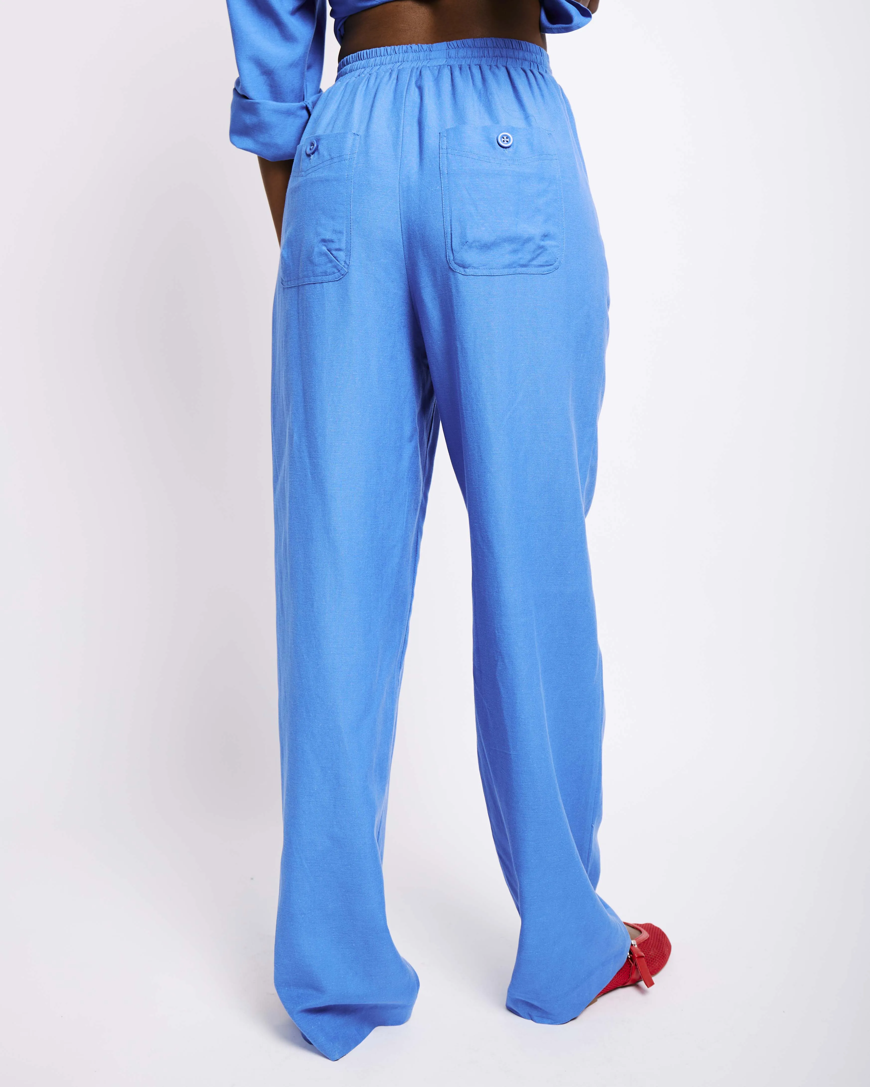 Straight Leg Linen Pants in Marine