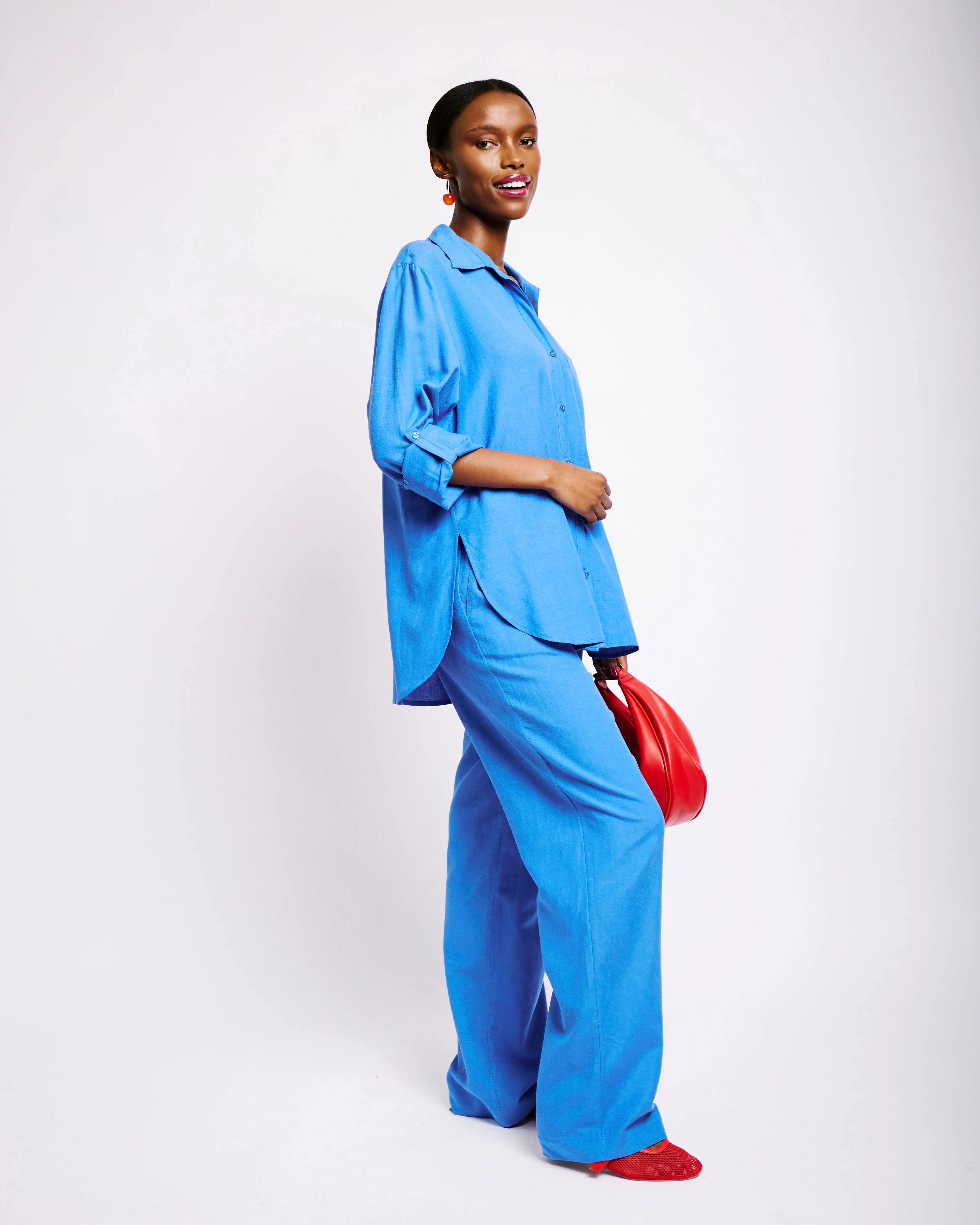 Straight Leg Linen Pants in Marine