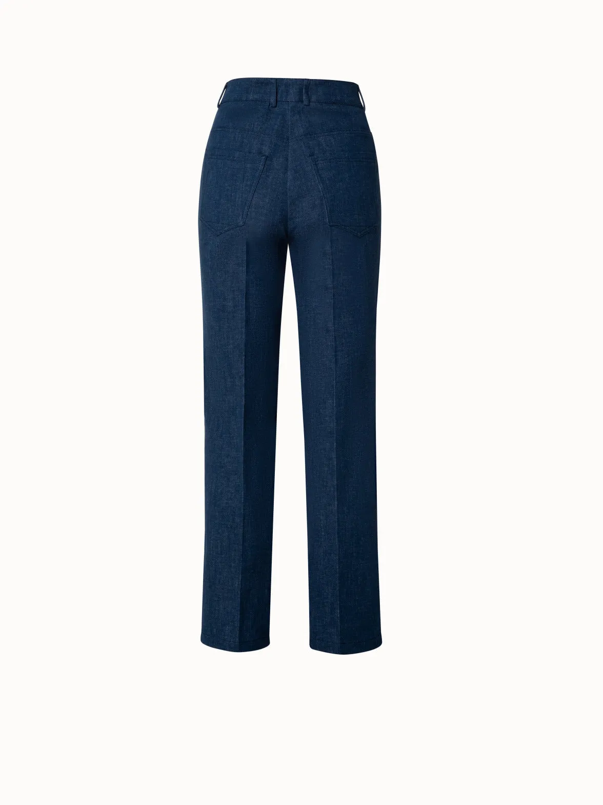 Stretch Denim Cropped Straight Leg Pants