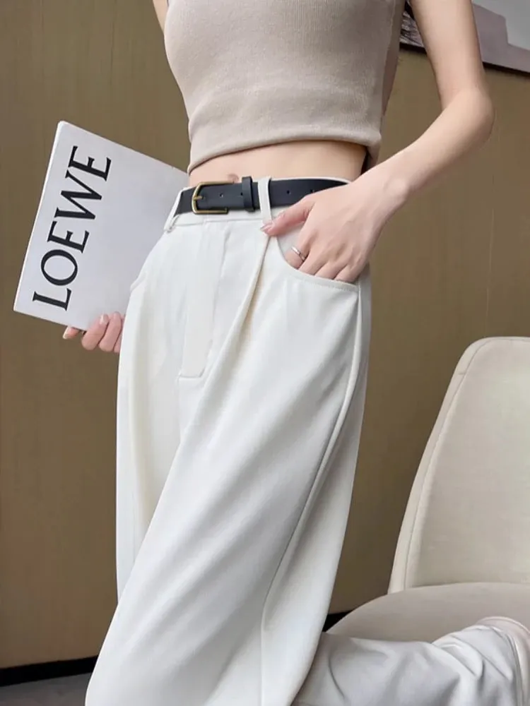 Suit wide-leg pants for women summer 2024 new style small high-waist slim loose casual casual drape straight floor-length moppin